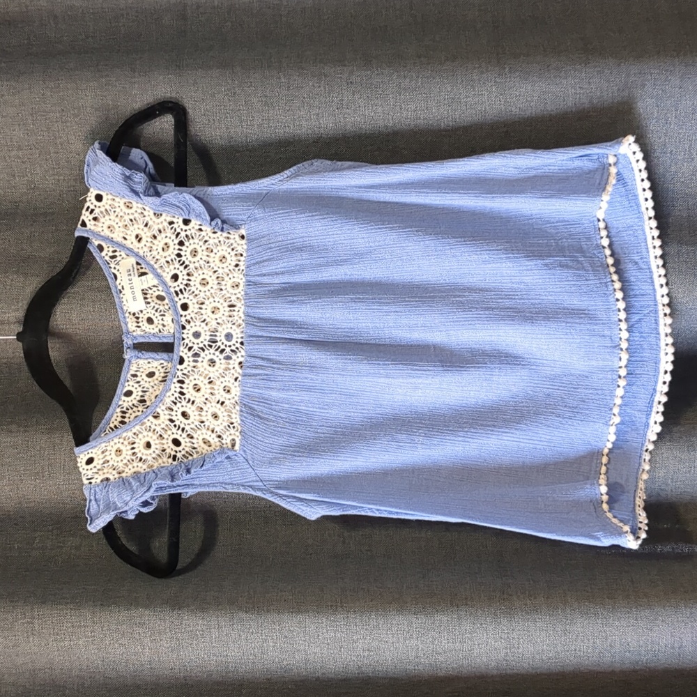 Light Blue Boho Crochet Yoke Sleeveless Top